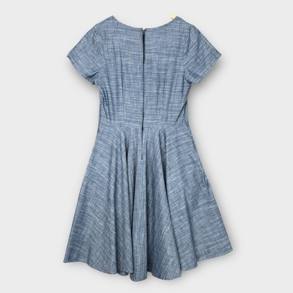 Nooworks Blue Textured Fit and Flare Dress Short Sleeve Scoop Neck USA Large - Picture 3 of 8